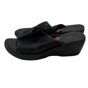 Born Sandals Womens Size 9 Black Leather Slide Wedge Comfort Shoes W3195